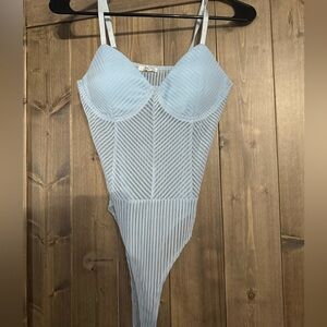 Timing Blue Striped Bodysuit Women’s Medium Underwire Bustier Style Top NWOT
